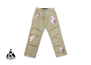 Tan Chino Carpenter Pants "Pink & Checkered Crosses"