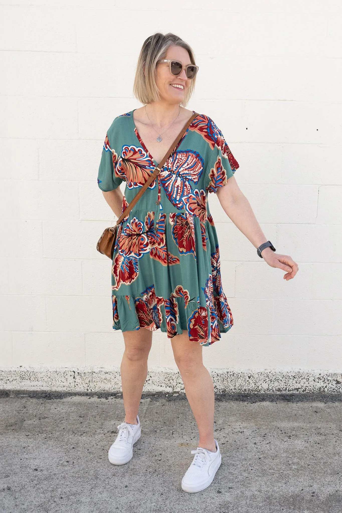 Teal & Rust Leaf - Boho Loose Kara Tunic