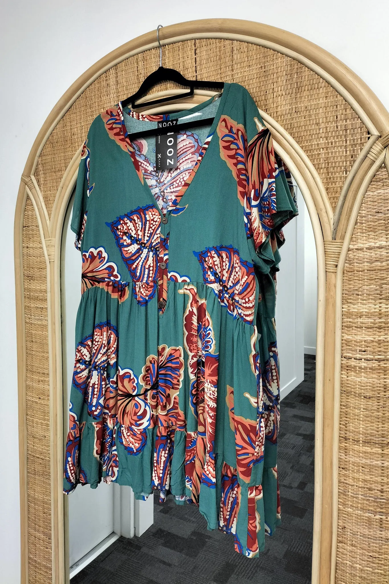 Teal & Rust Leaf - Boho Loose Kara Tunic
