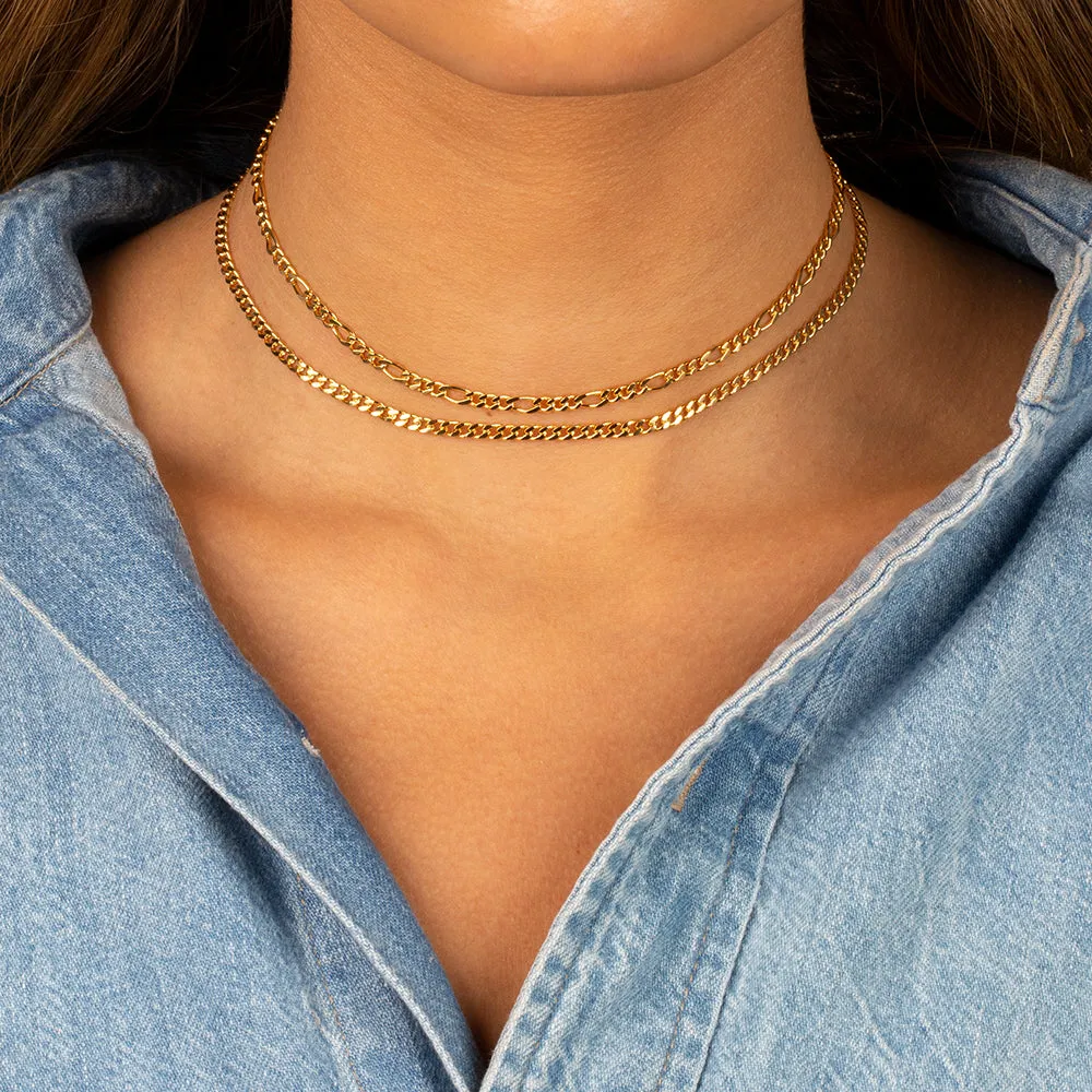 The Cuban & Figaro Chain Necklace Combo Set