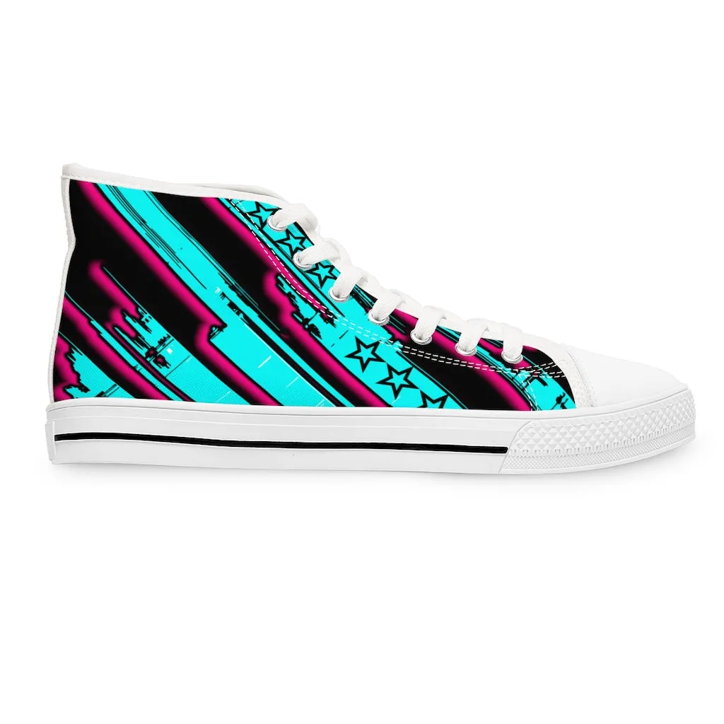 The Edge of Insanity / Teal/ Pink Black High Top Sneakers