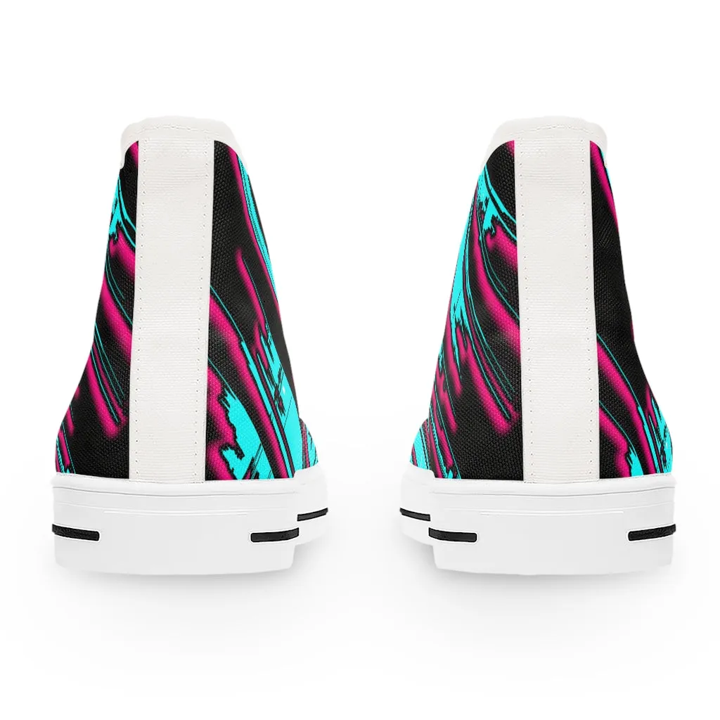 The Edge of Insanity / Teal/ Pink Black High Top Sneakers