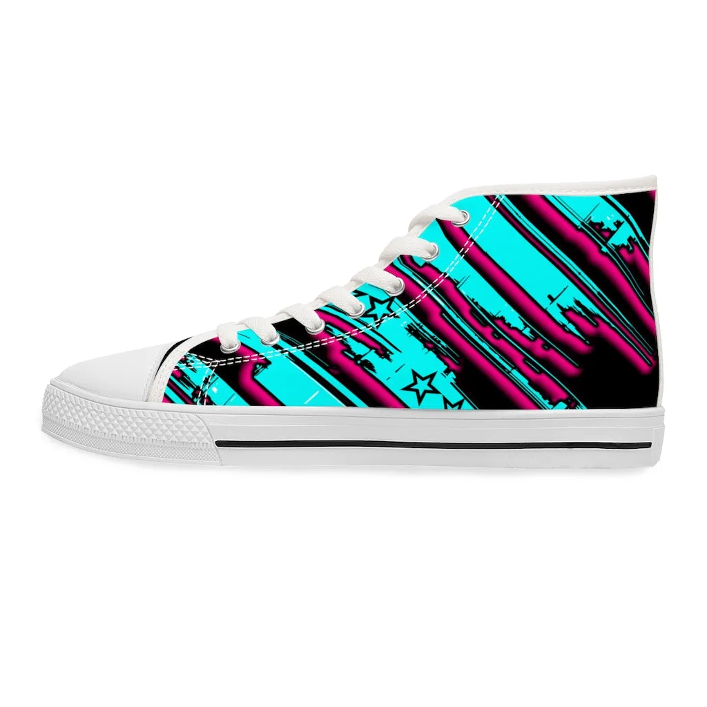 The Edge of Insanity / Teal/ Pink Black High Top Sneakers