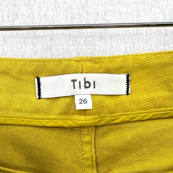 TIBI Shorts Womens 26 Mustard Hue Knee Length Bermuda Trish Denim Garment Dyed