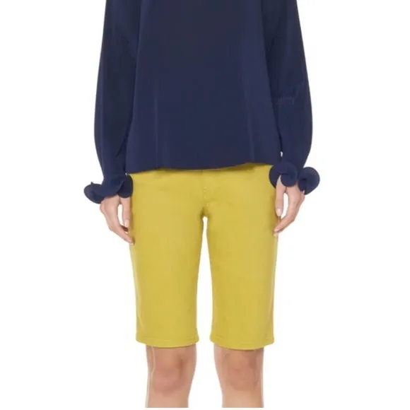 TIBI Shorts Womens 26 Mustard Hue Knee Length Bermuda Trish Denim Garment Dyed