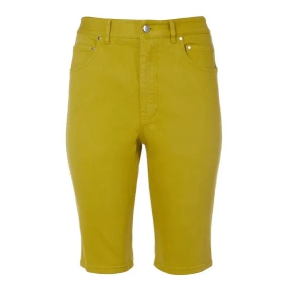 TIBI Shorts Womens 26 Mustard Hue Knee Length Bermuda Trish Denim Garment Dyed