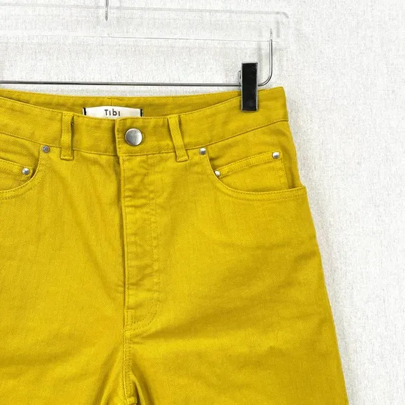 TIBI Shorts Womens 26 Mustard Hue Knee Length Bermuda Trish Denim Garment Dyed
