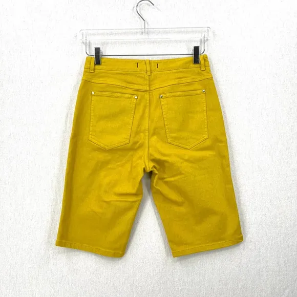 TIBI Shorts Womens 26 Mustard Hue Knee Length Bermuda Trish Denim Garment Dyed