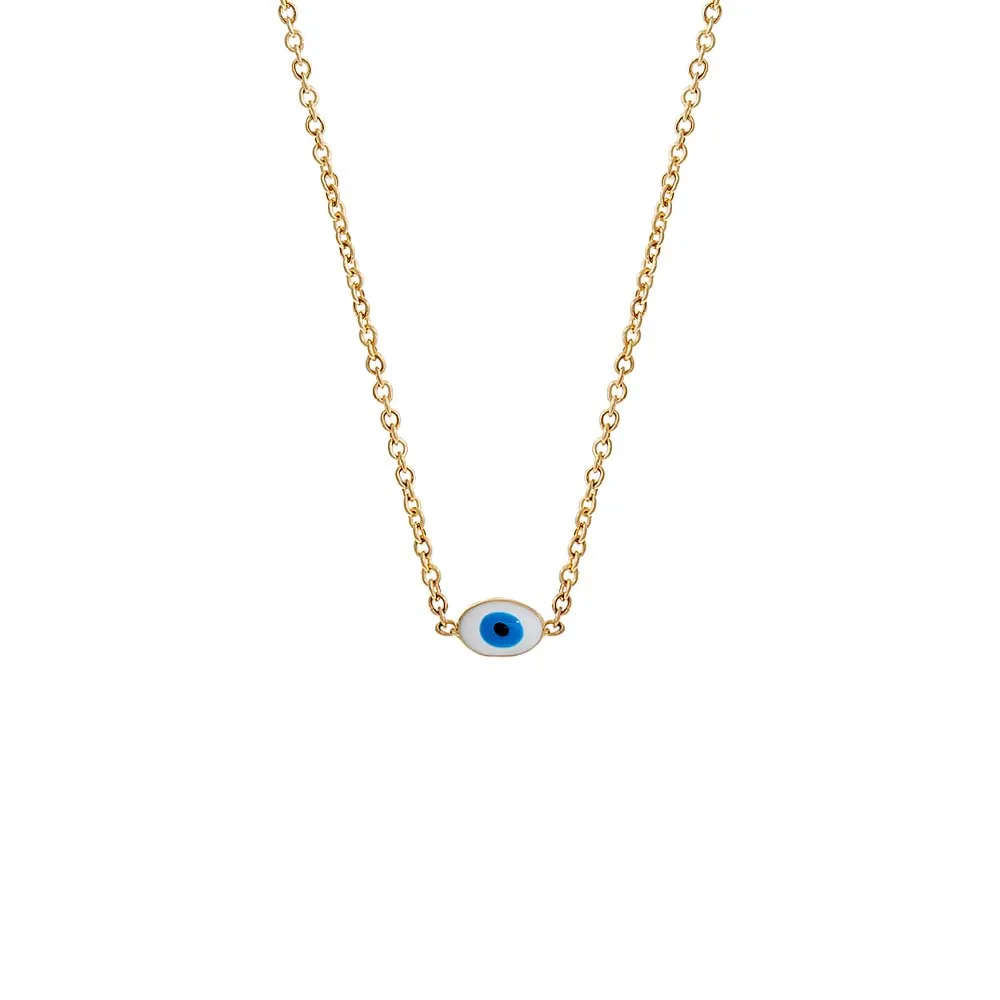 Tiny Enamel Evil Eye Necklace 14K