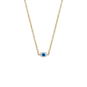 Tiny Enamel Evil Eye Necklace 14K