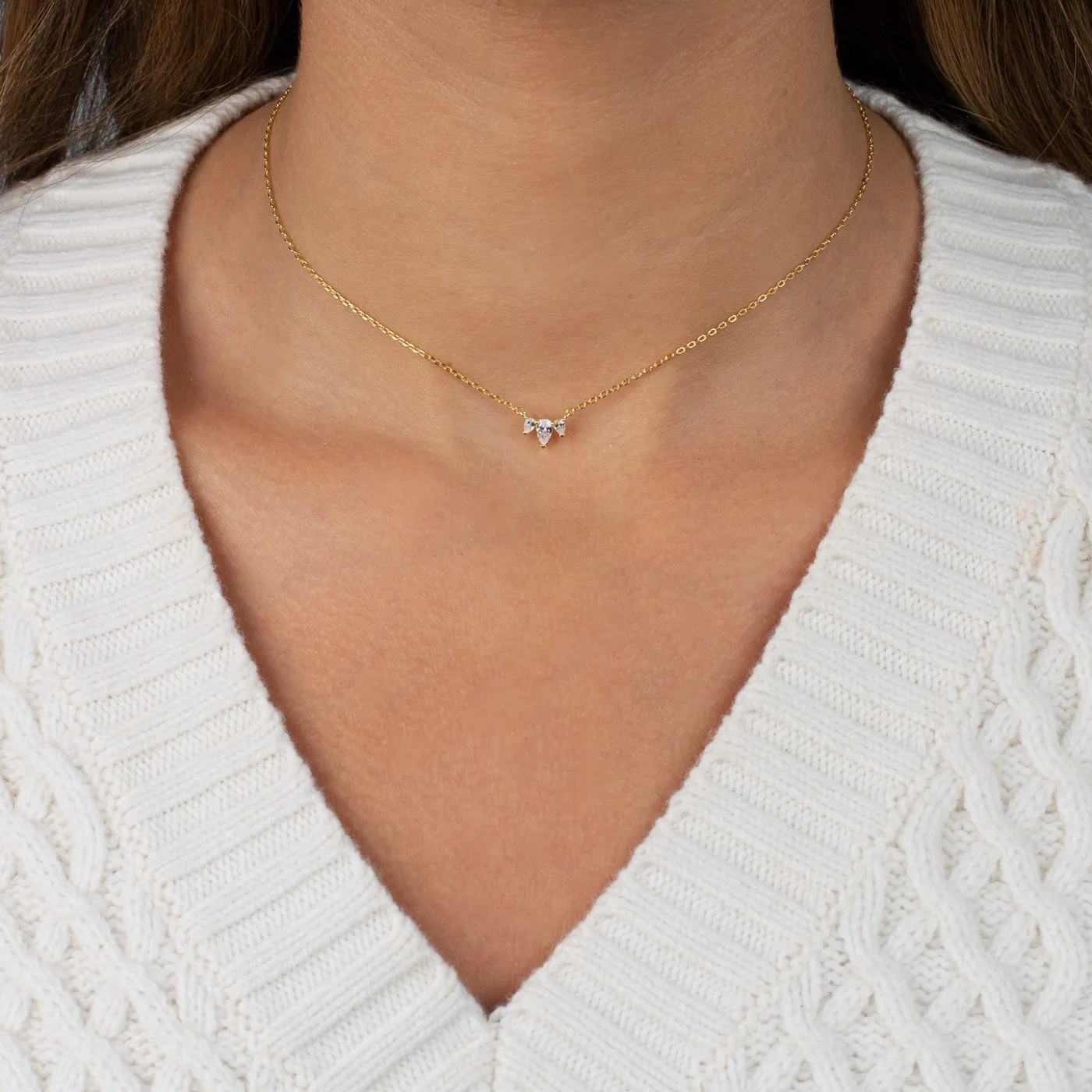 Tiny Triple CZ Teardrop Necklace