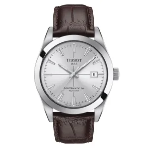 Tissot Powermatic 80 Silicium Mens Stainless Steel Dark Brown Leather Strap Watch