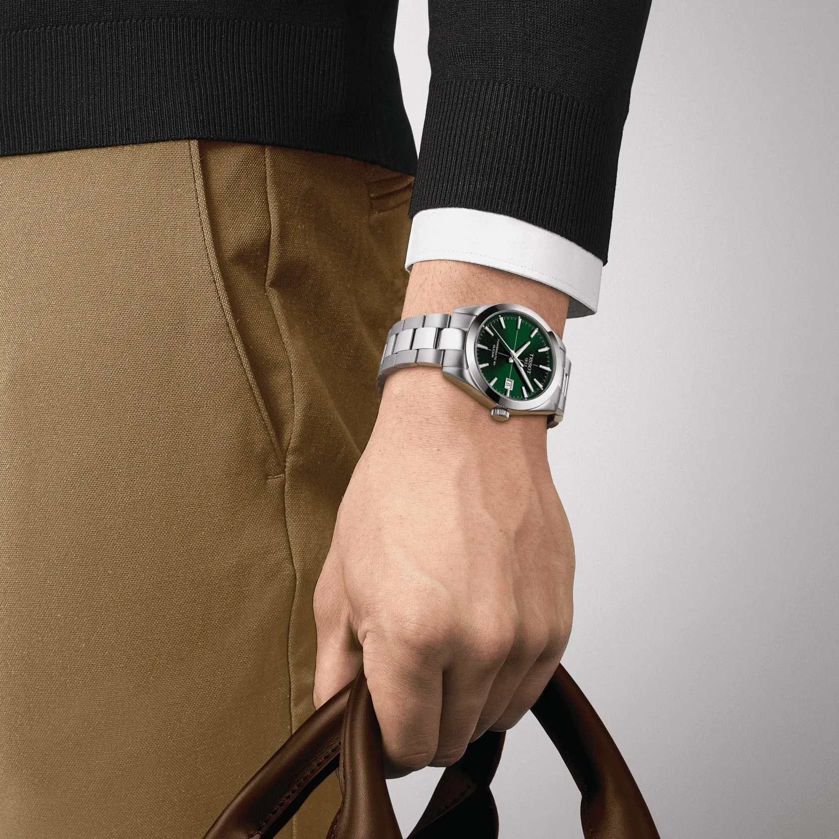 Tissot Powermatic 80 Silicium Mens Stainless Steel Green Dial Watch
