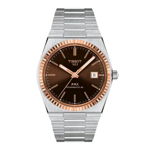 Tissot PRX Powermatic 80 Mens Stainless Steel and 18K Rose Gold Bezel Brown Dial Watch