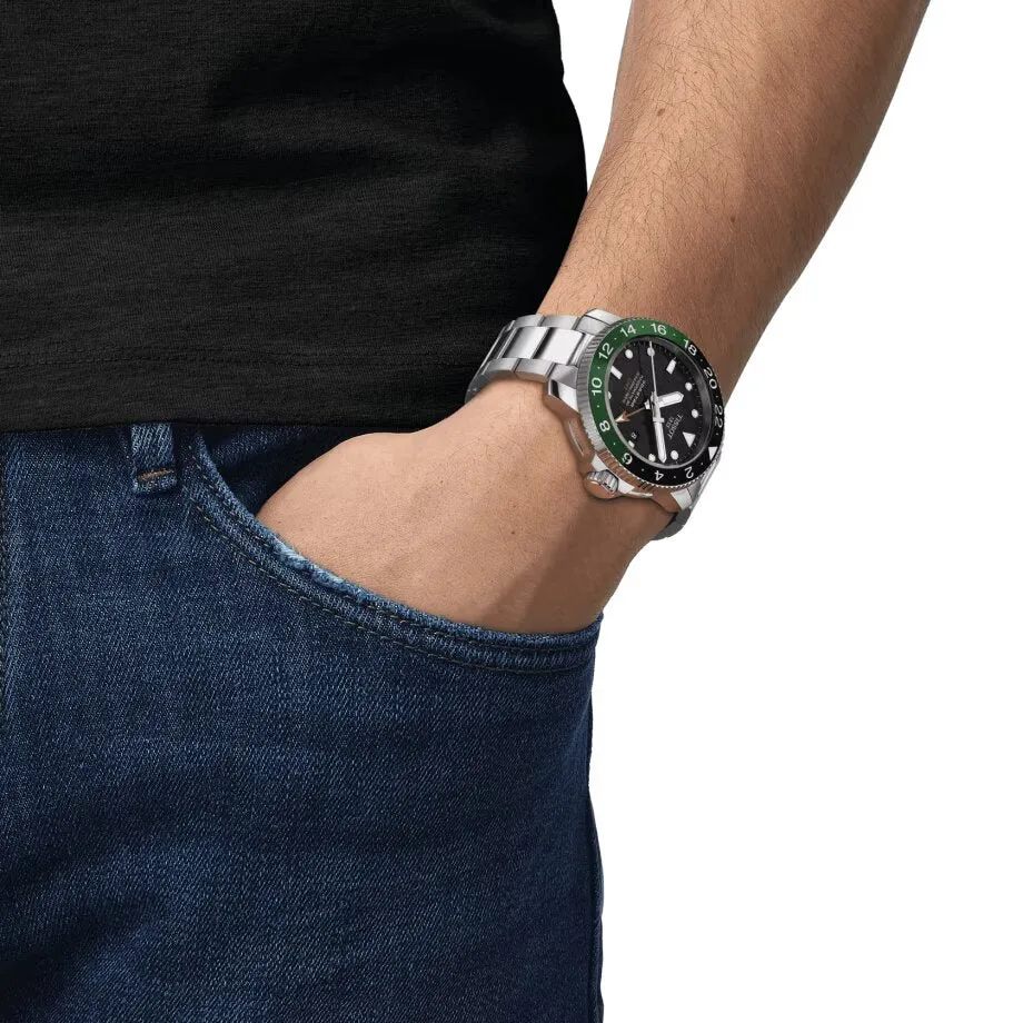 Tissot Seastar 1000 Powermatic 80 GMT Mens Stainless Steel Black Dial Watch