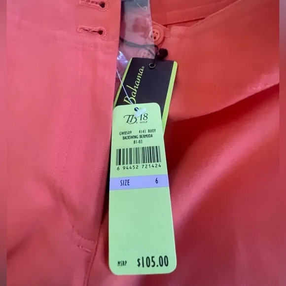 Tommy Bahama BACKSWING Bermuda 18 Golf Shorts Women's Size 6 Orange NWT Silk