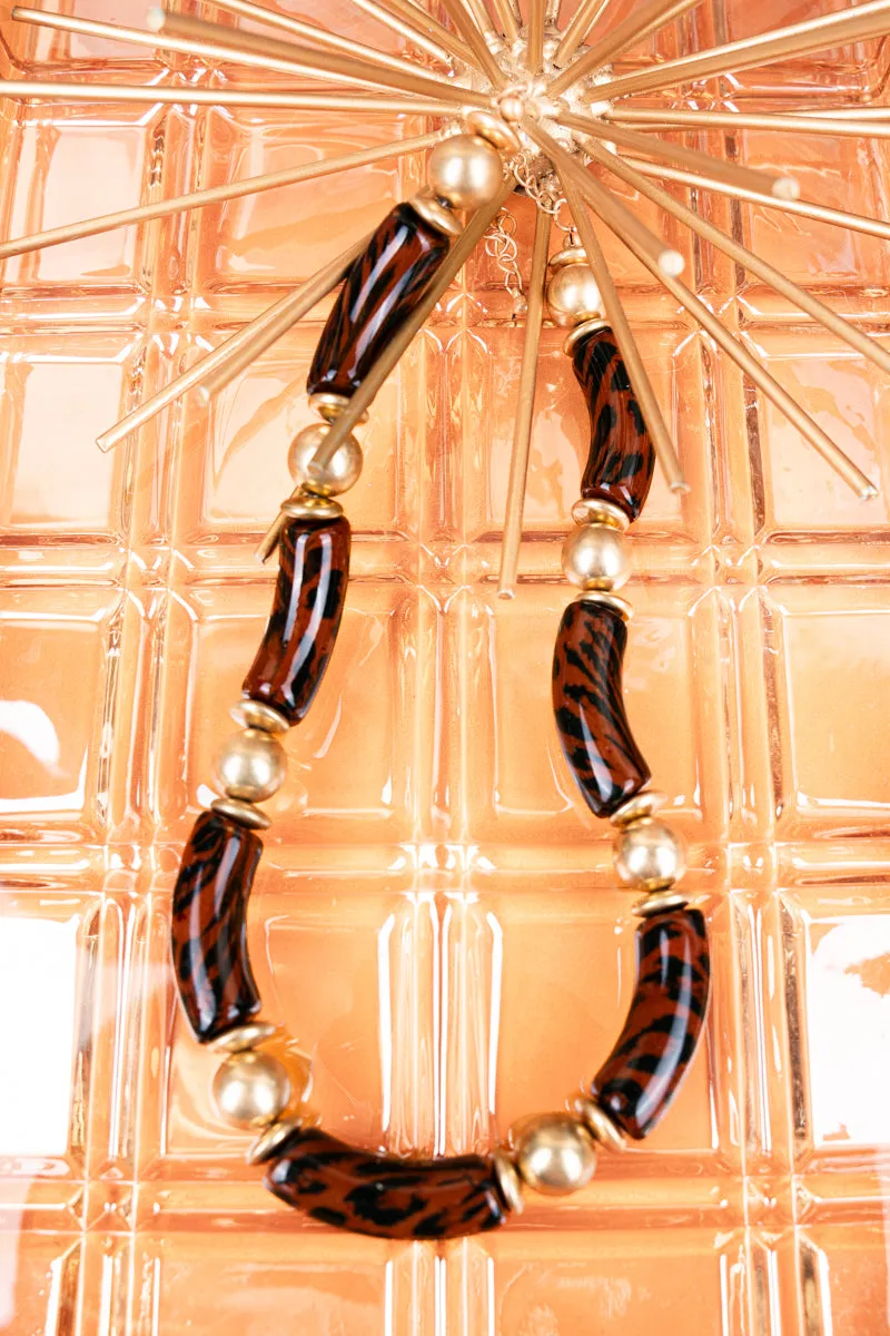 Tortoiseshell Beaded Goldtone Necklace