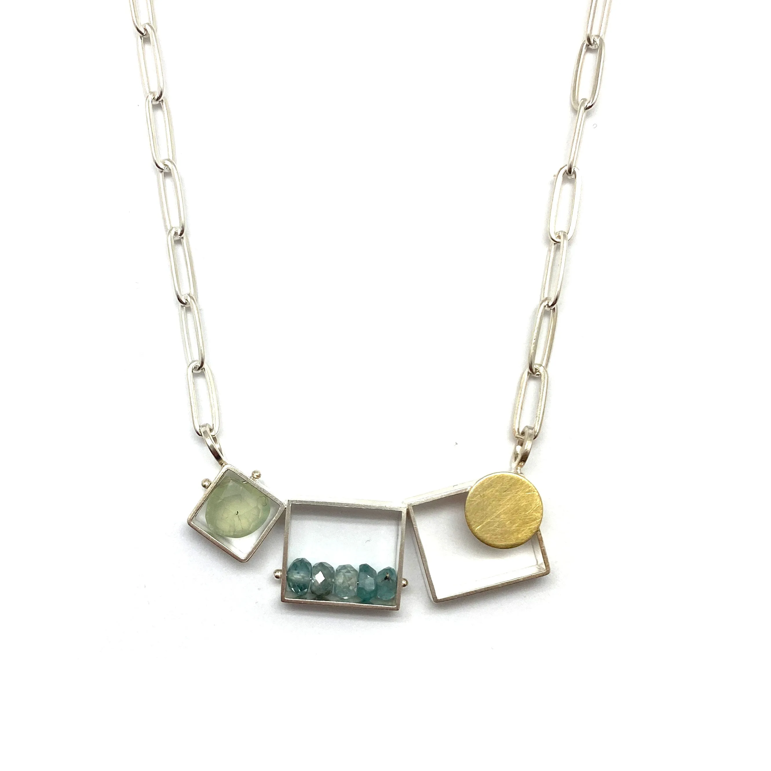 Triple Zircon and Prehnite Necklace