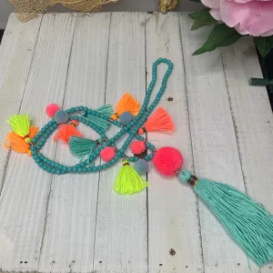 Turquoise Beaded Multicolor Neon Tassel Necklace 30" 310-01 | Erika Williner Designs