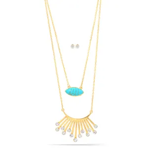 TURQUOISE CRYSTAL GOLD NECKLACES AND EARRINGS SET#SWR-CP3118GLD (SE9)