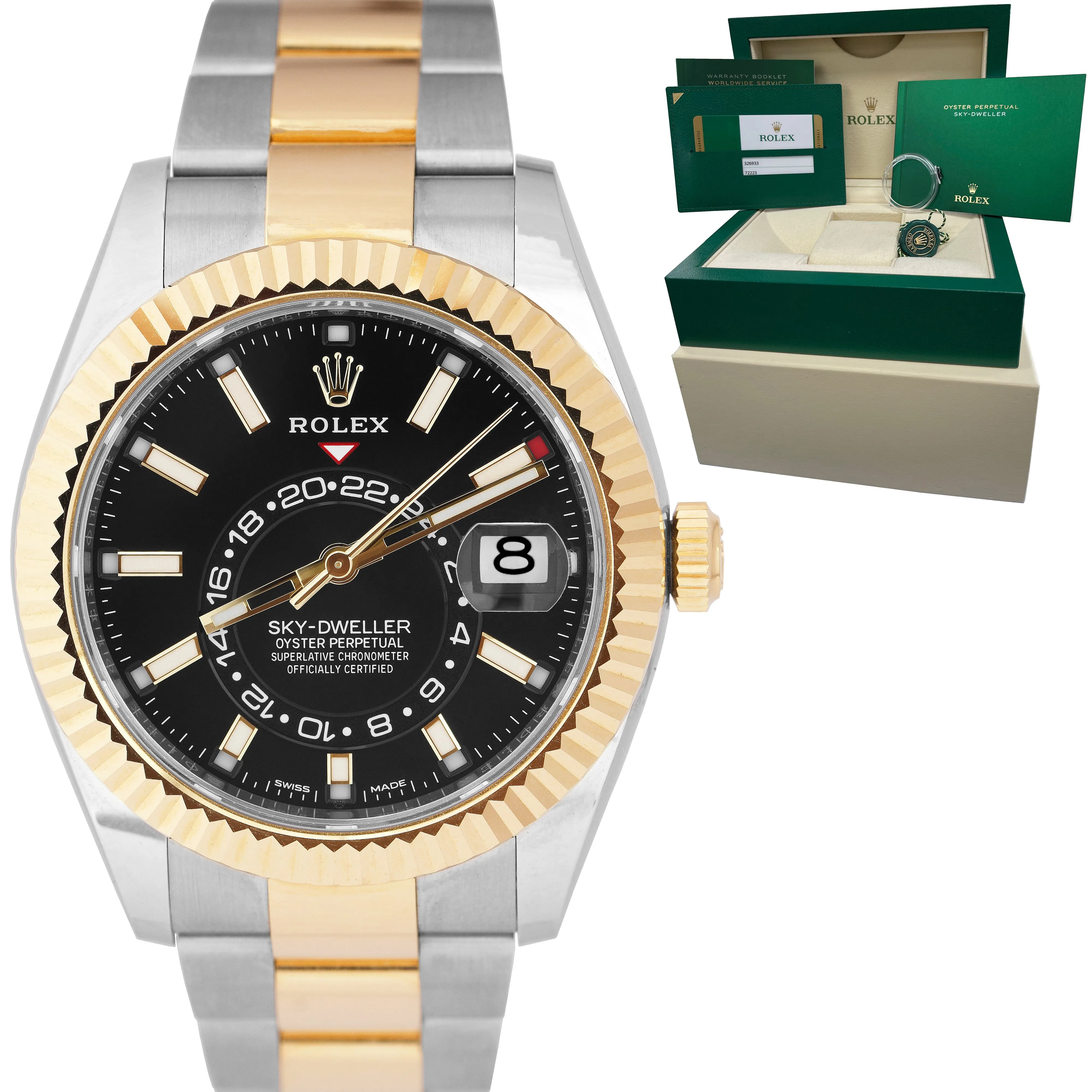 UNPOLISHED 2020 Rolex Sky-Dweller Two-Tone Gold BLACK DIAL 42mm Watch 326933 B P