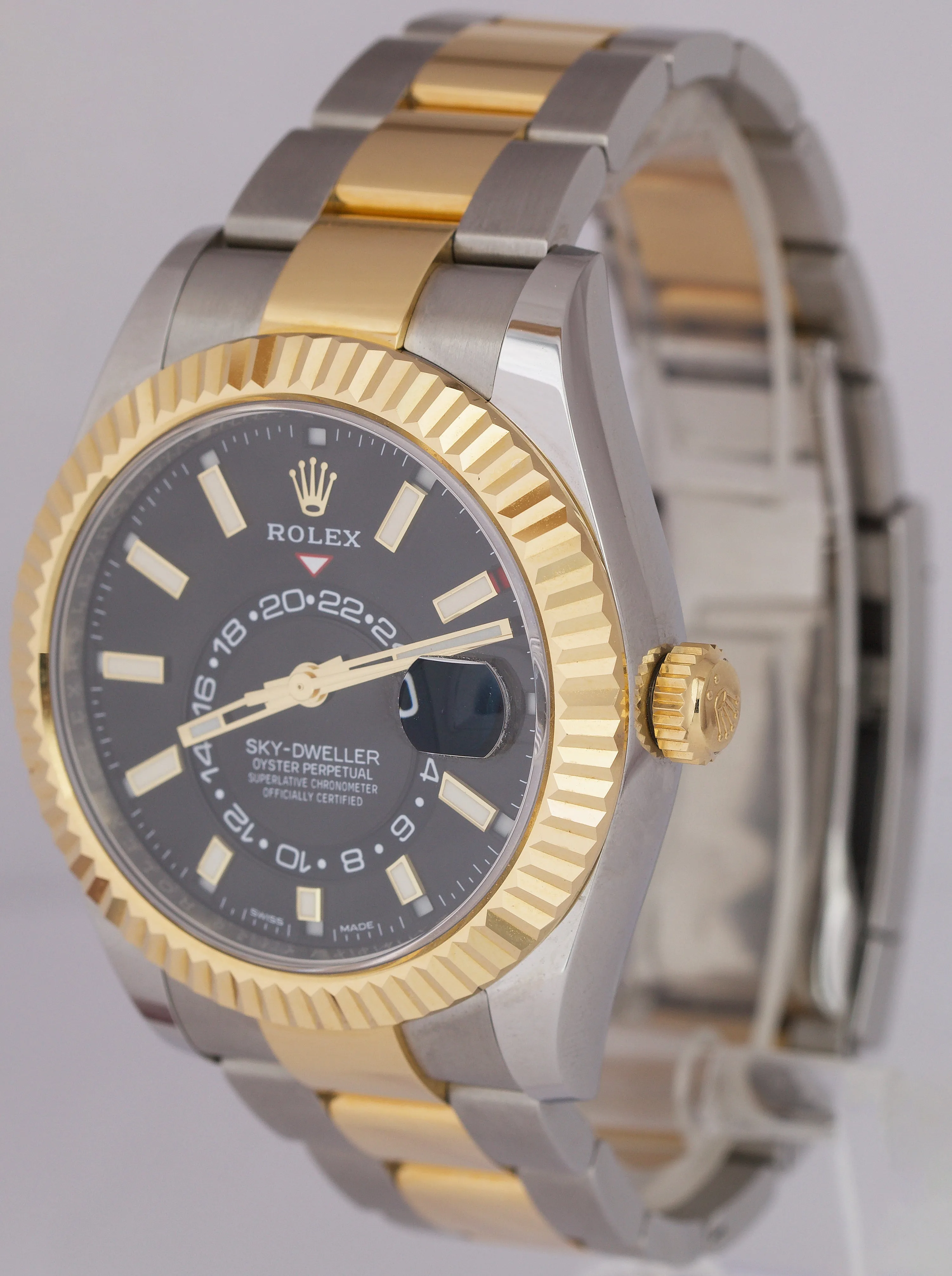 UNPOLISHED 2020 Rolex Sky-Dweller Two-Tone Gold BLACK DIAL 42mm Watch 326933 B P