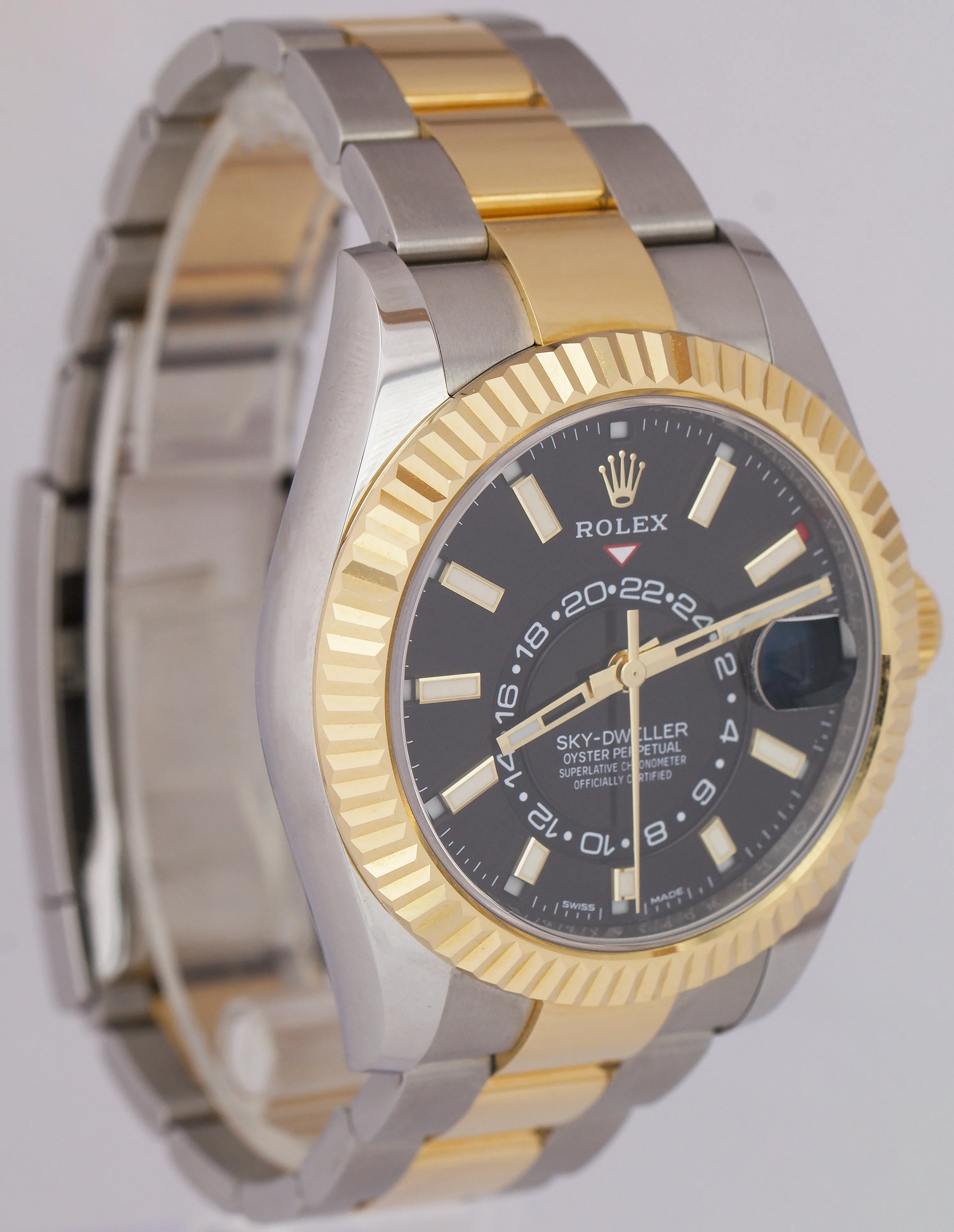 UNPOLISHED 2020 Rolex Sky-Dweller Two-Tone Gold BLACK DIAL 42mm Watch 326933 B P