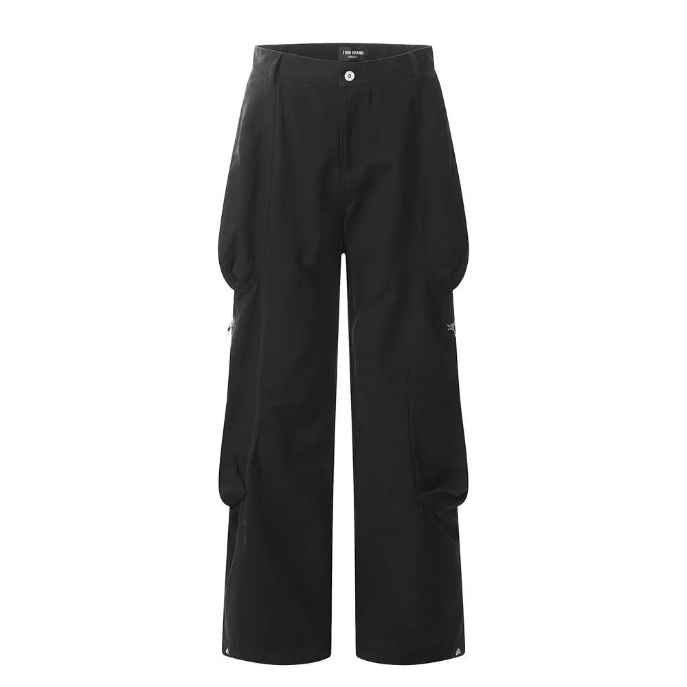 Vibe Fashion Brand Men's Overalls Pleated Pocket Three-dimensional Patch Pocket Design Sense Niche Loose Wide Leg Straight Trousers