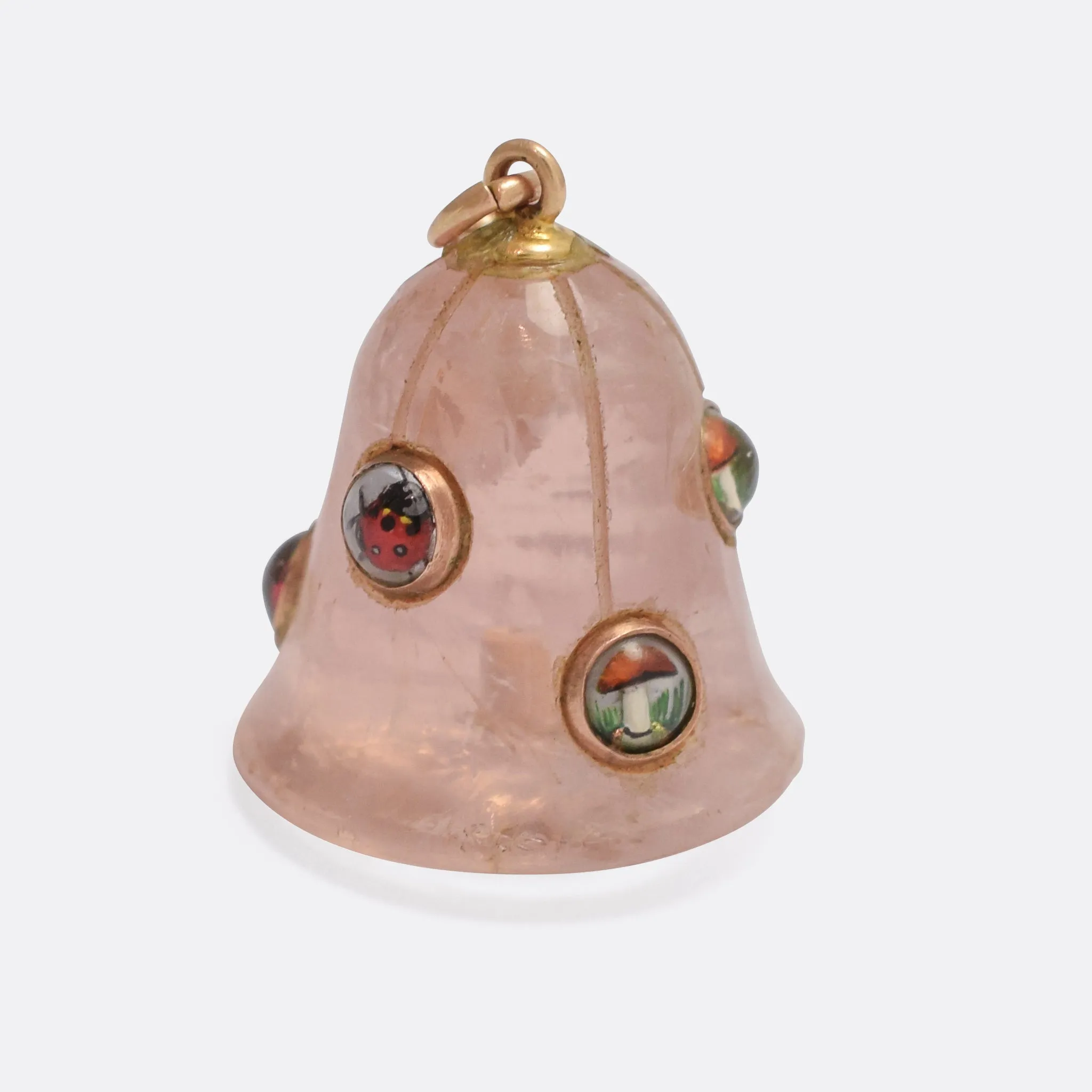Victorian Rose Quartz "Lucky Charms" Bell Pendant