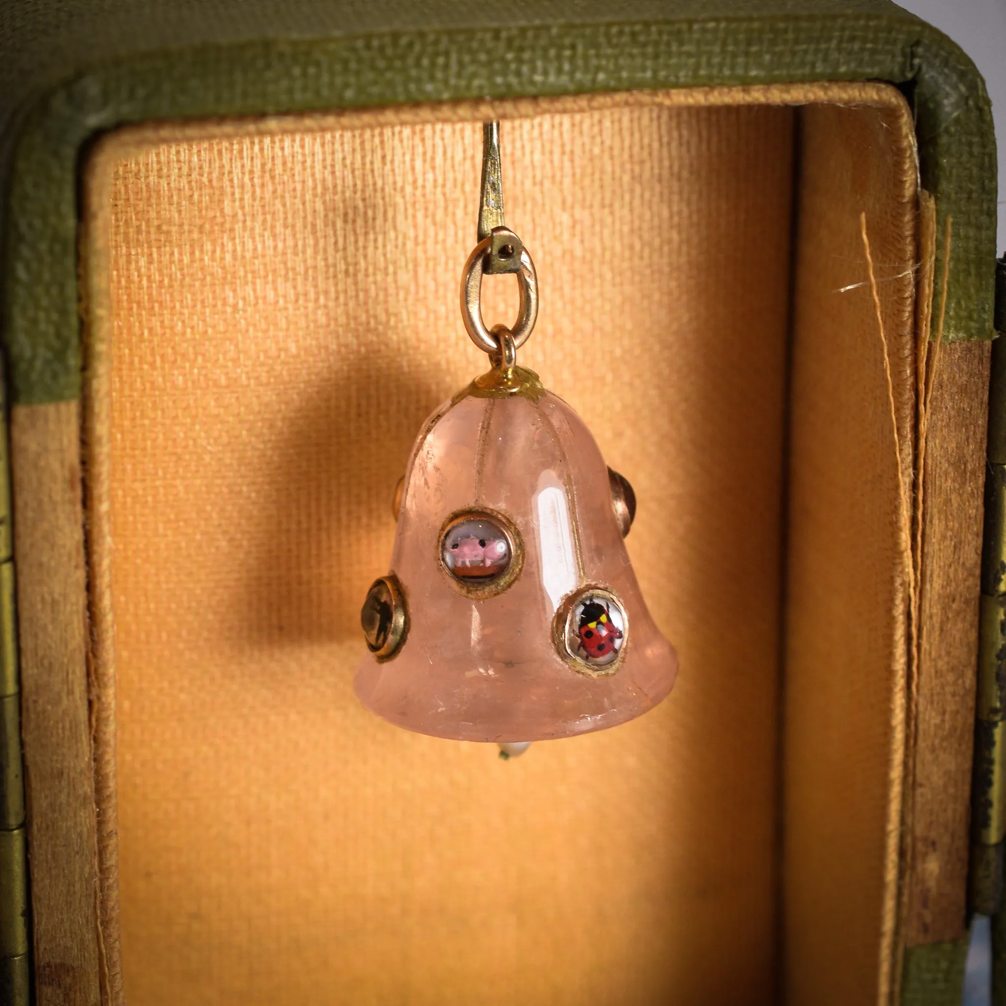 Victorian Rose Quartz "Lucky Charms" Bell Pendant