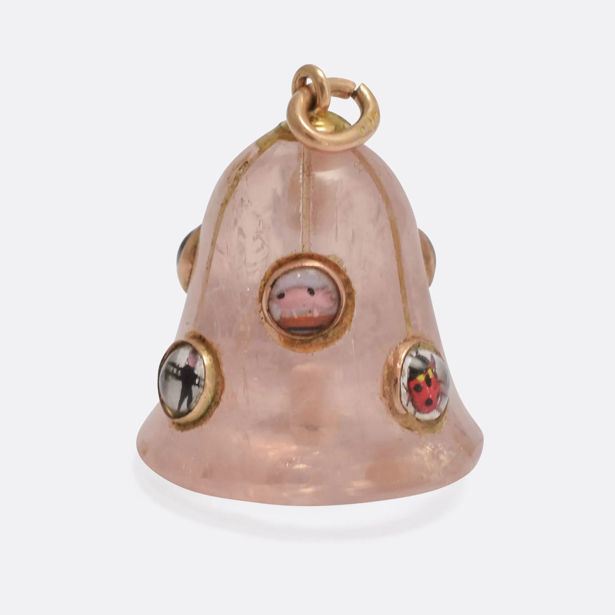 Victorian Rose Quartz "Lucky Charms" Bell Pendant