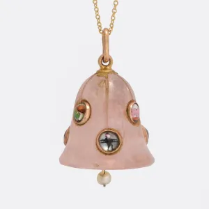 Victorian Rose Quartz "Lucky Charms" Bell Pendant
