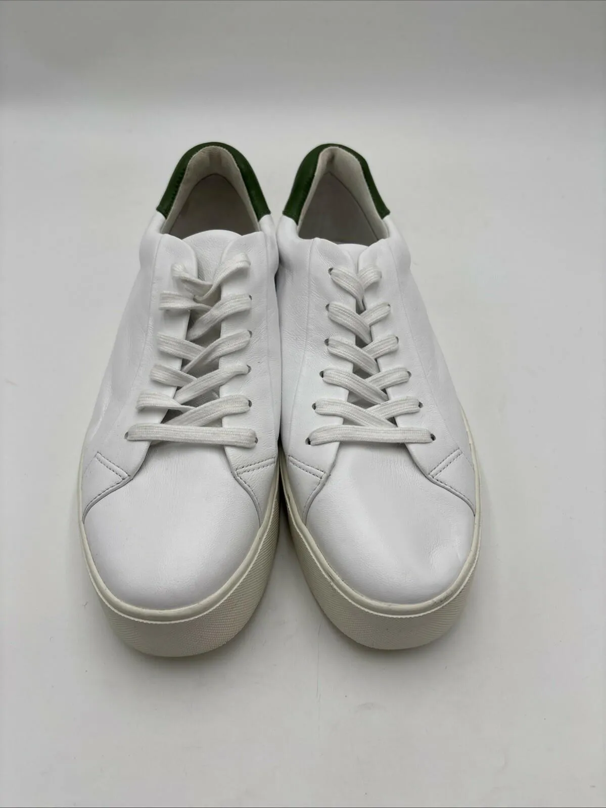 Vince Women's Benfield Leather Platform Sneakers White/Green Size 9.5M/40.5 - Very Good