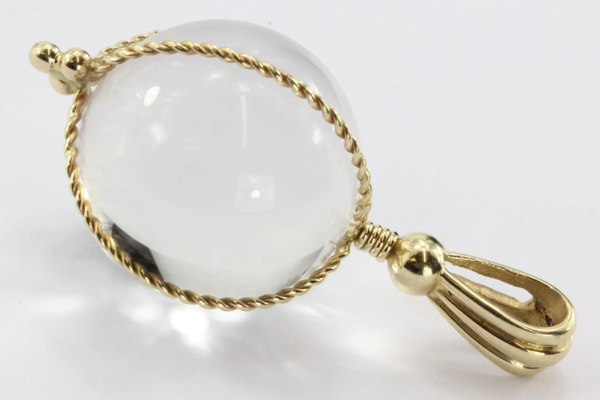 Vintage 14K Gold Rock Crystal Globe Amulet Pendant