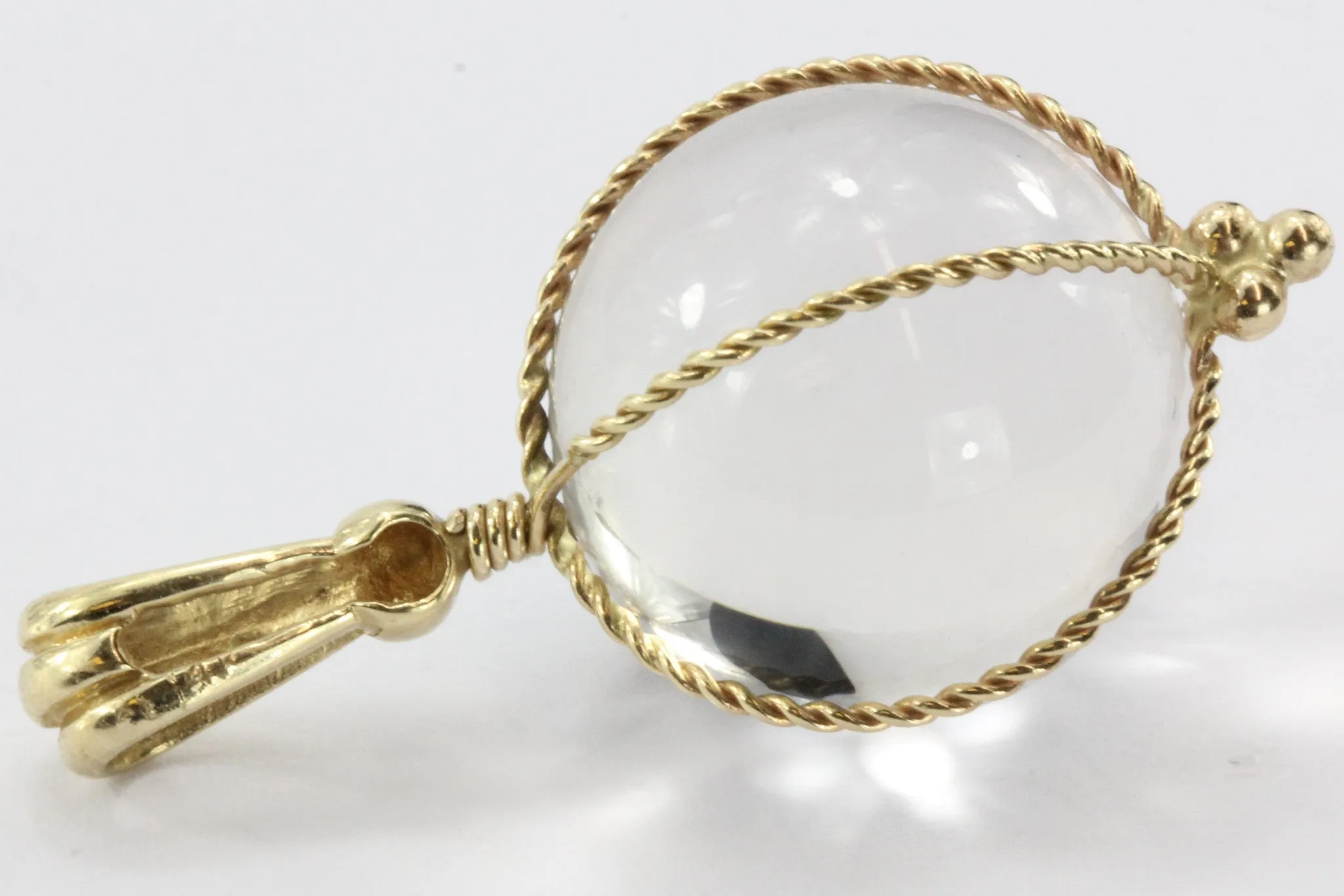Vintage 14K Gold Rock Crystal Globe Amulet Pendant