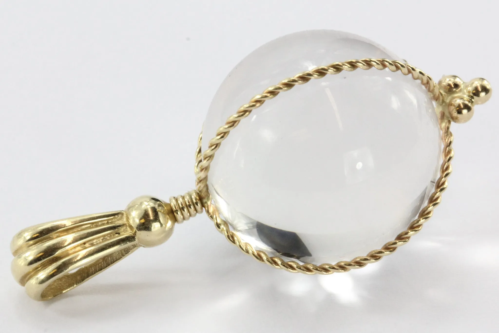 Vintage 14K Gold Rock Crystal Globe Amulet Pendant