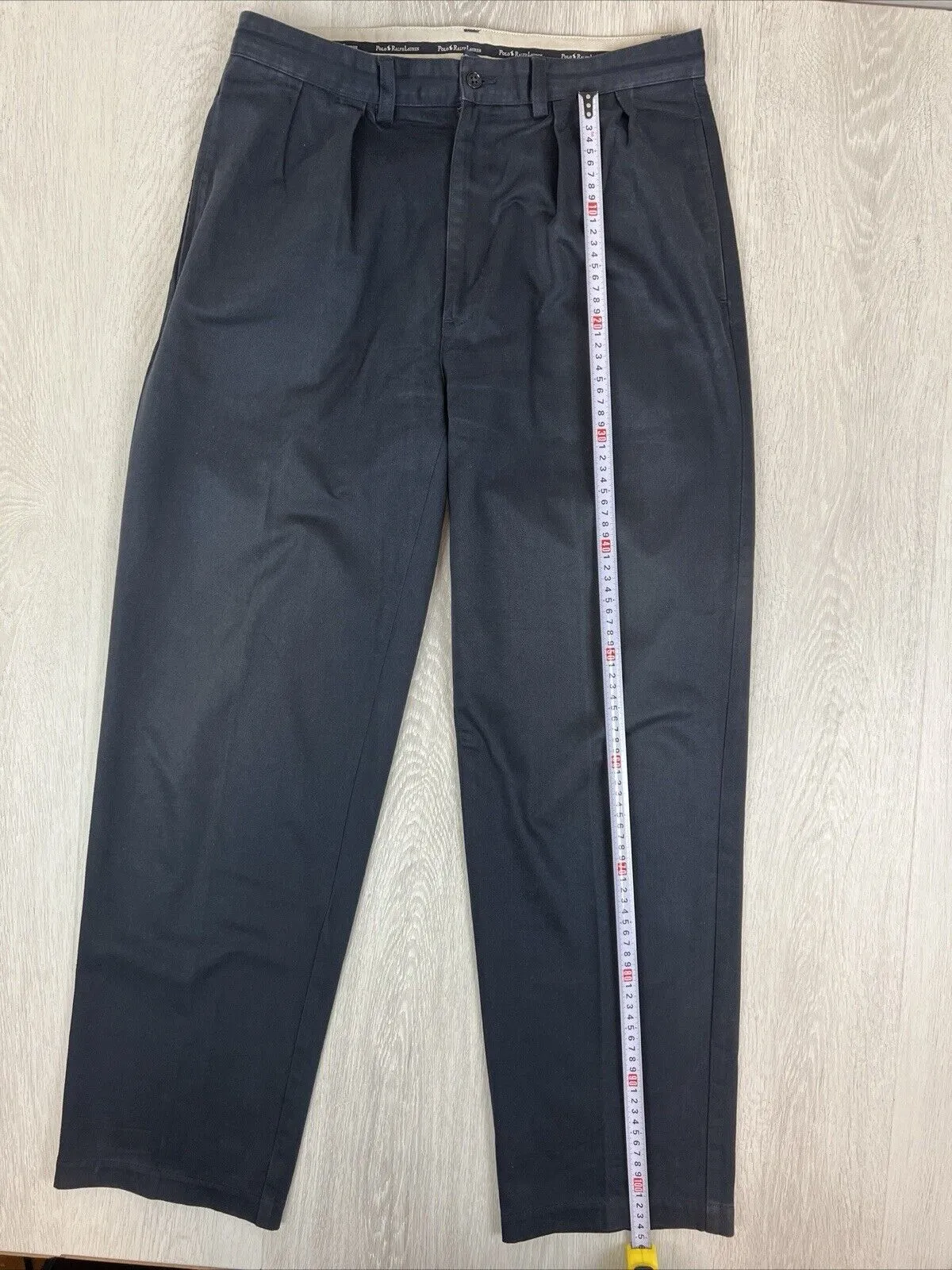 VTG Polo Ralph Lauren Mens Navy Blue Pleated Chino Pants Size 33