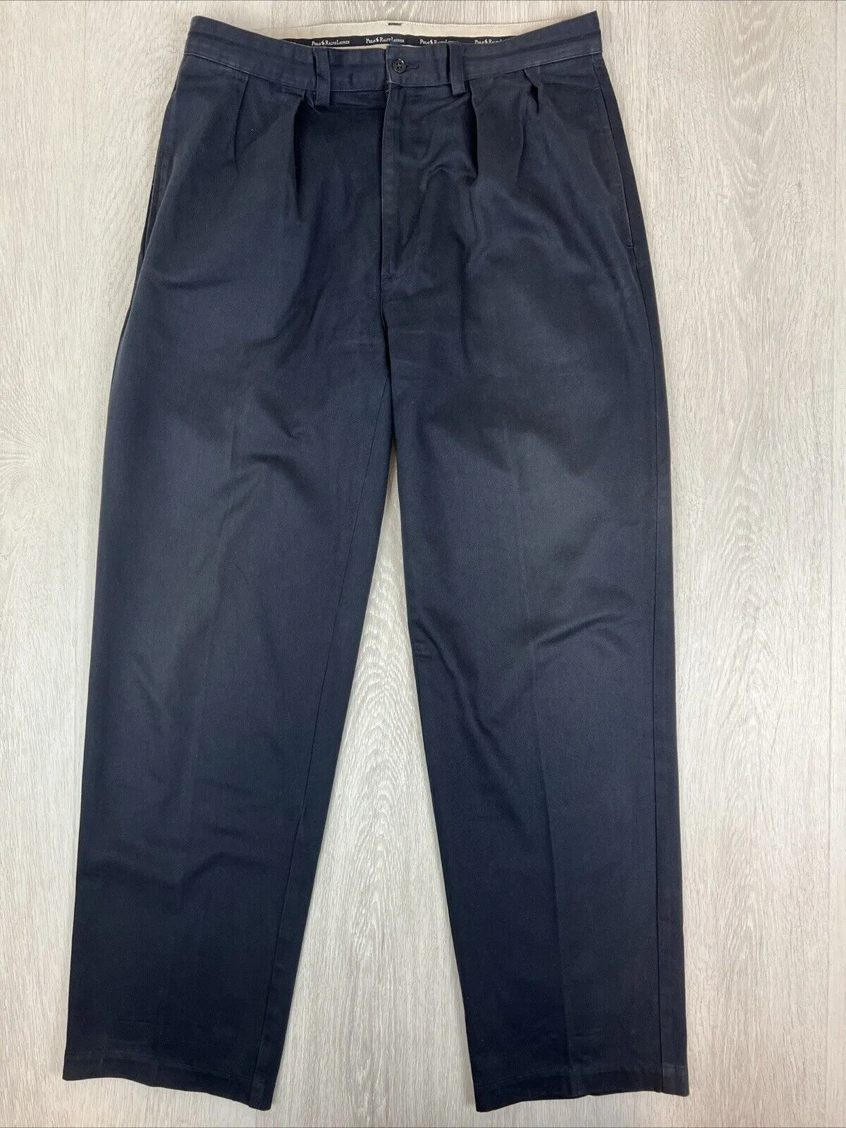 VTG Polo Ralph Lauren Mens Navy Blue Pleated Chino Pants Size 33