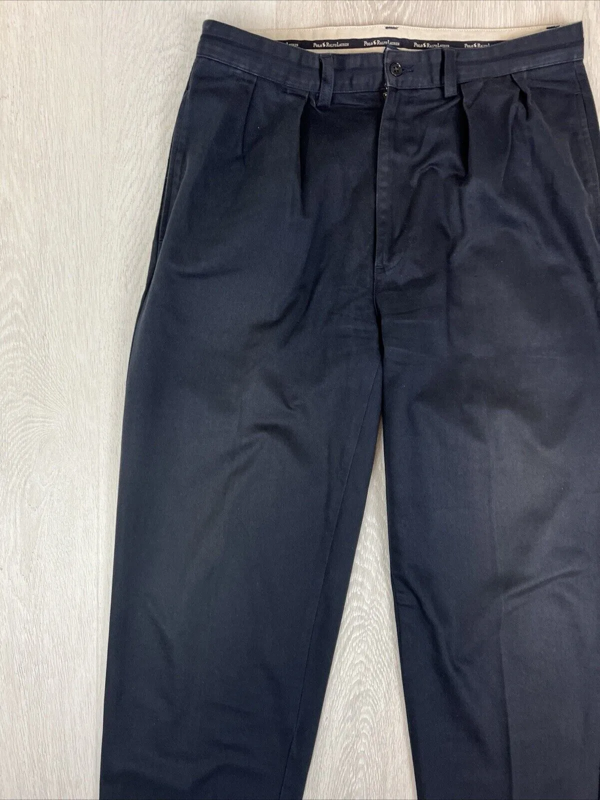 VTG Polo Ralph Lauren Mens Navy Blue Pleated Chino Pants Size 33