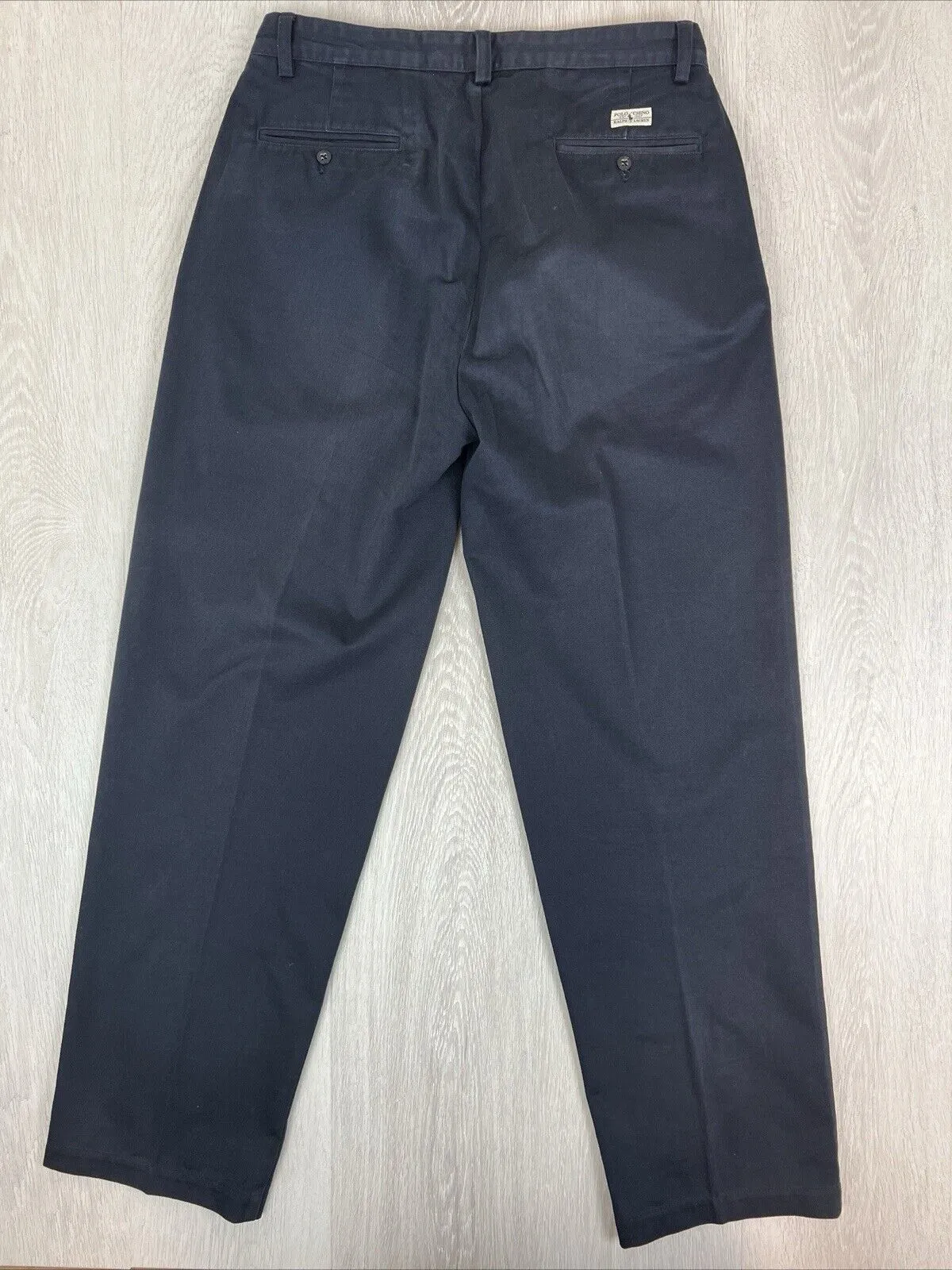 VTG Polo Ralph Lauren Mens Navy Blue Pleated Chino Pants Size 33