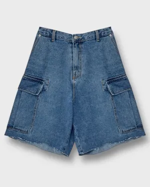 Washed Denim Cargo Shorts