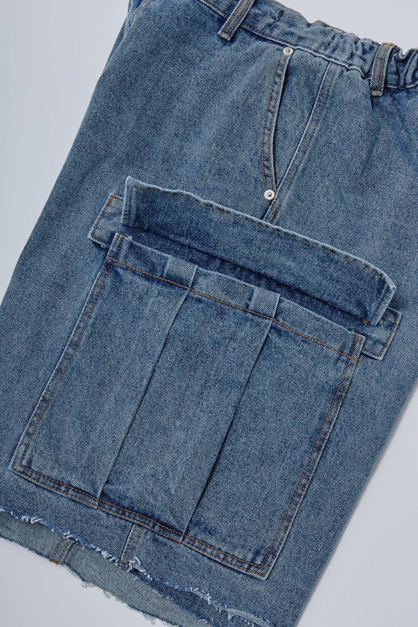 Washed Denim Cargo Shorts