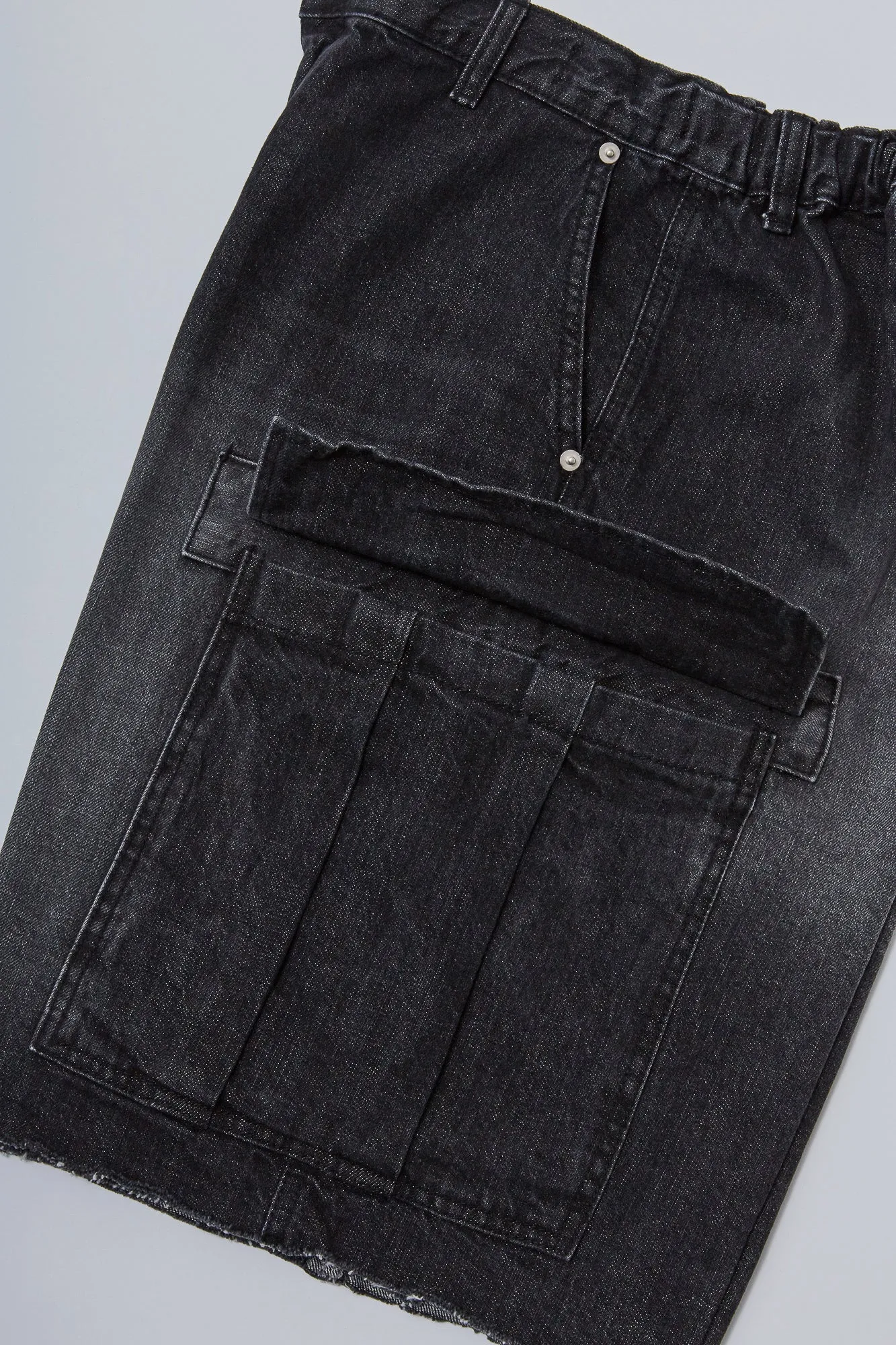Washed Denim Cargo Shorts