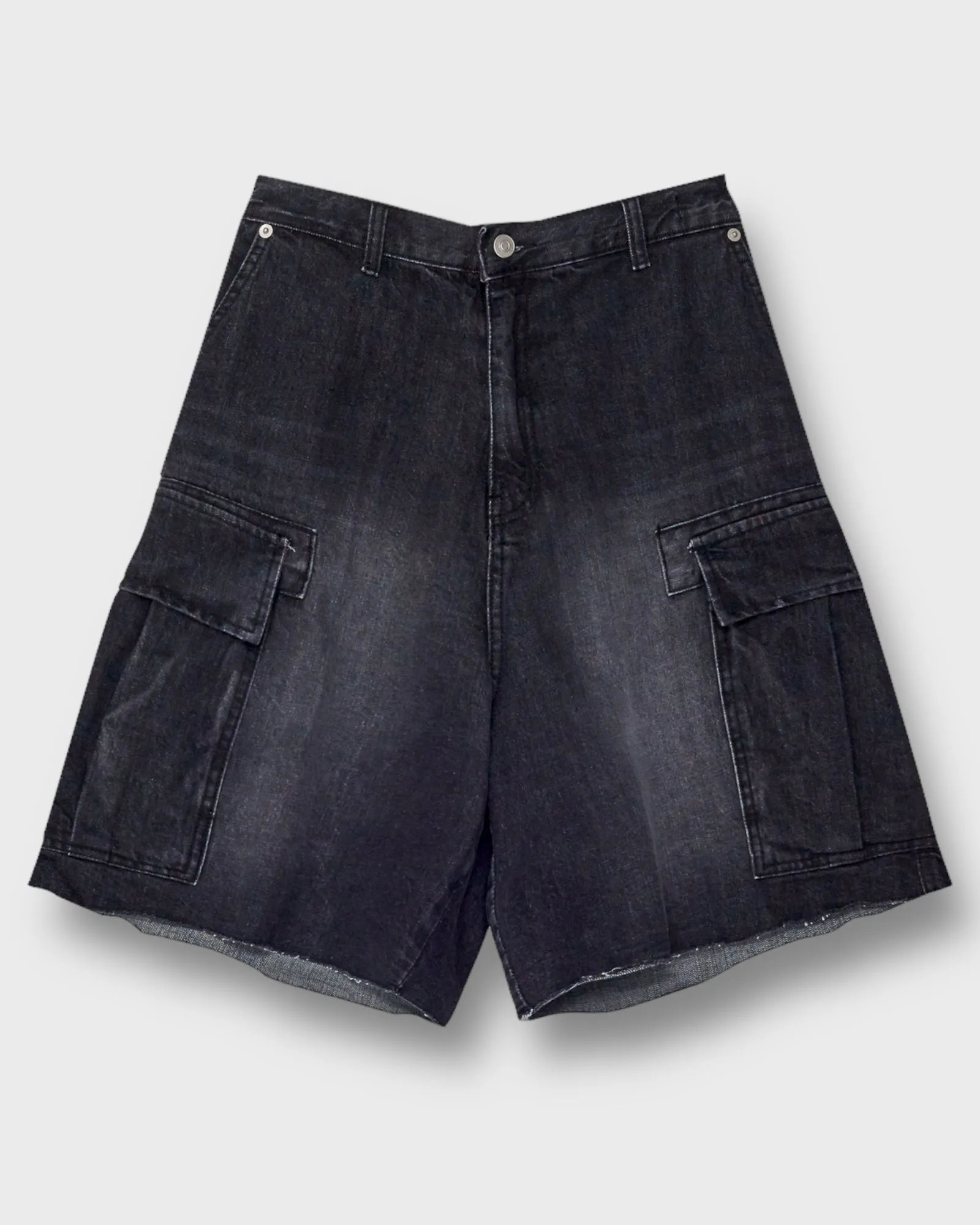 Washed Denim Cargo Shorts