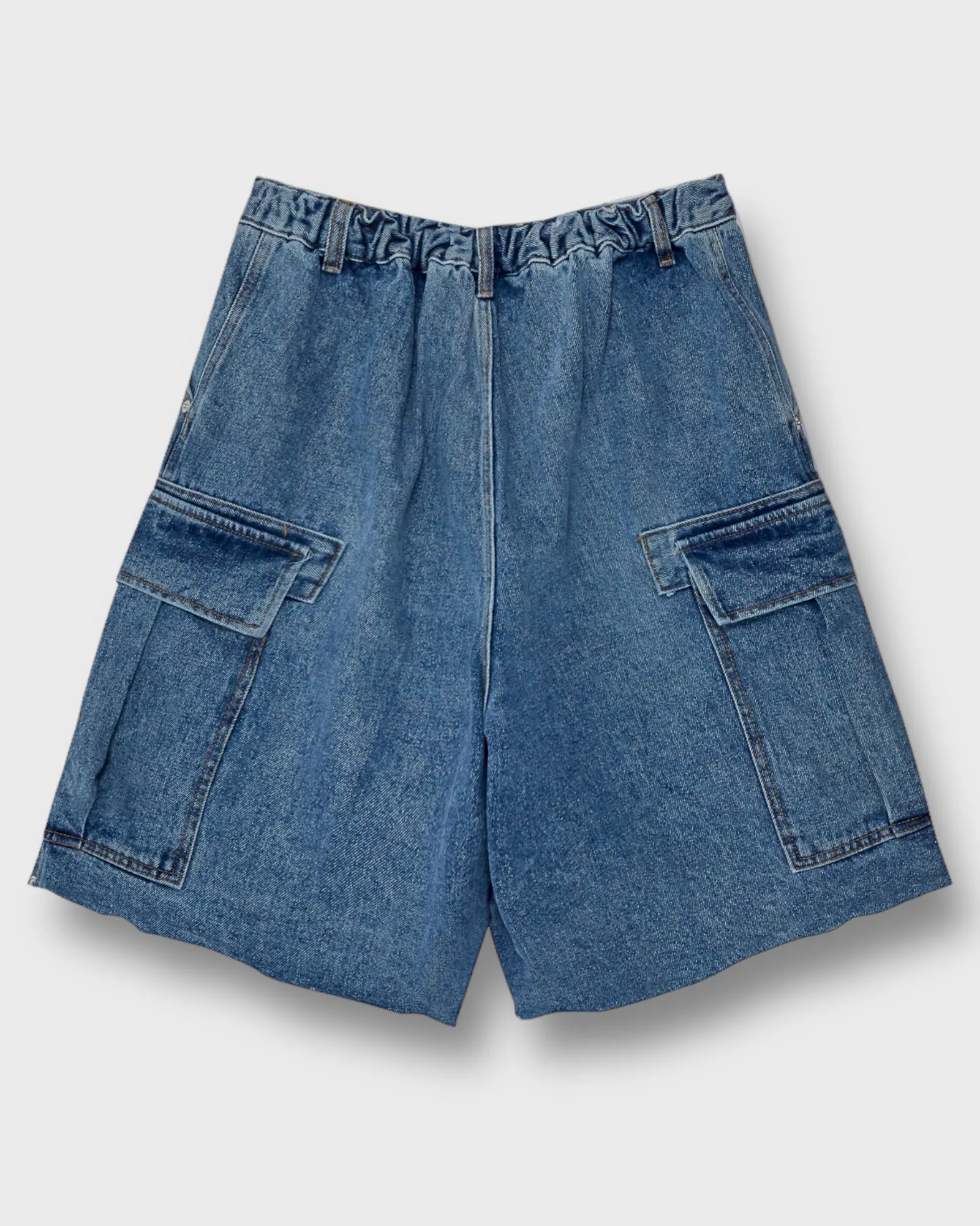 Washed Denim Cargo Shorts