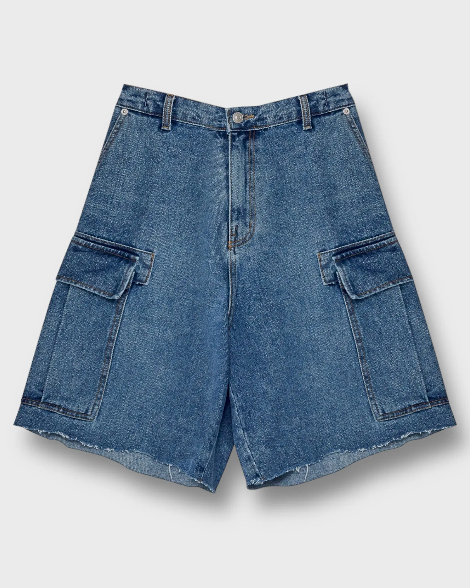 Washed Denim Cargo Shorts