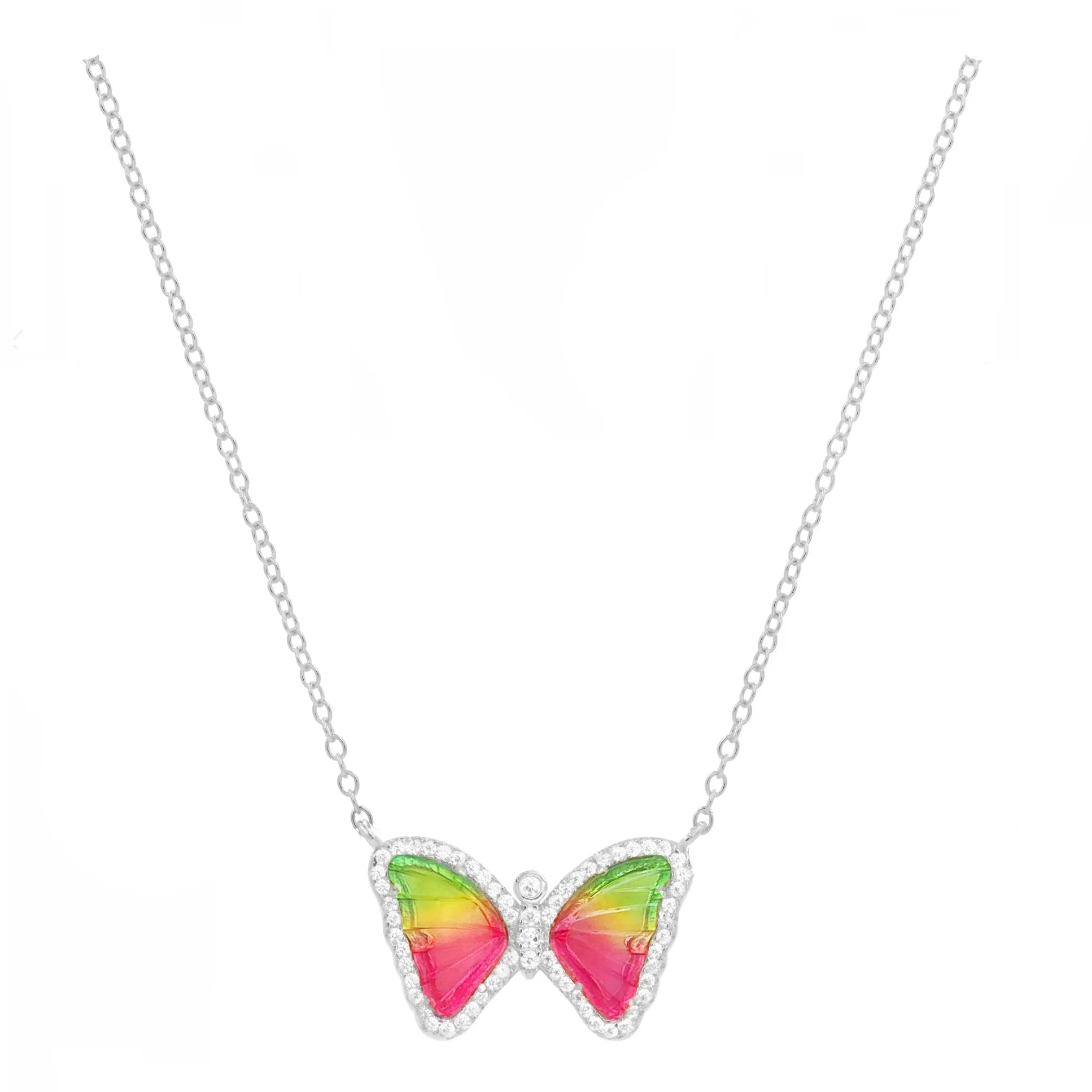 Watermelon Tourmaline Butterfly Necklace