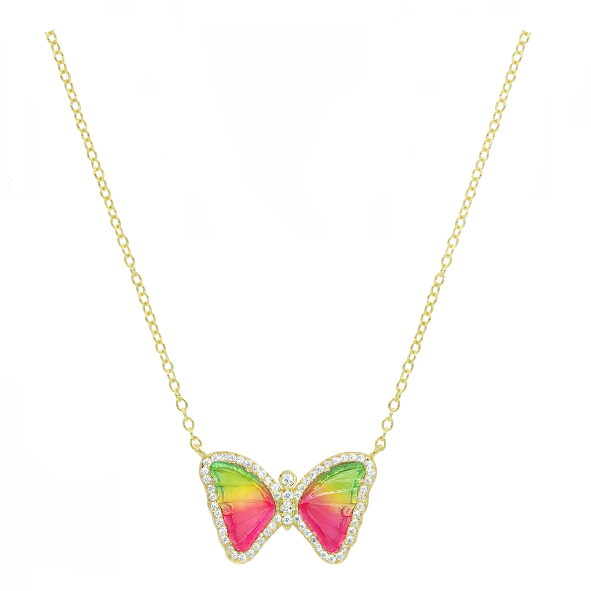 Watermelon Tourmaline Butterfly Necklace