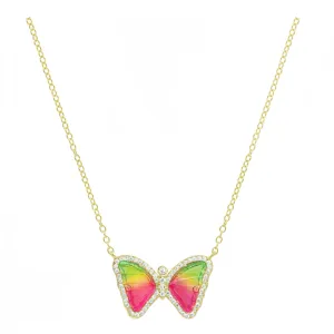 Watermelon Tourmaline Butterfly Necklace