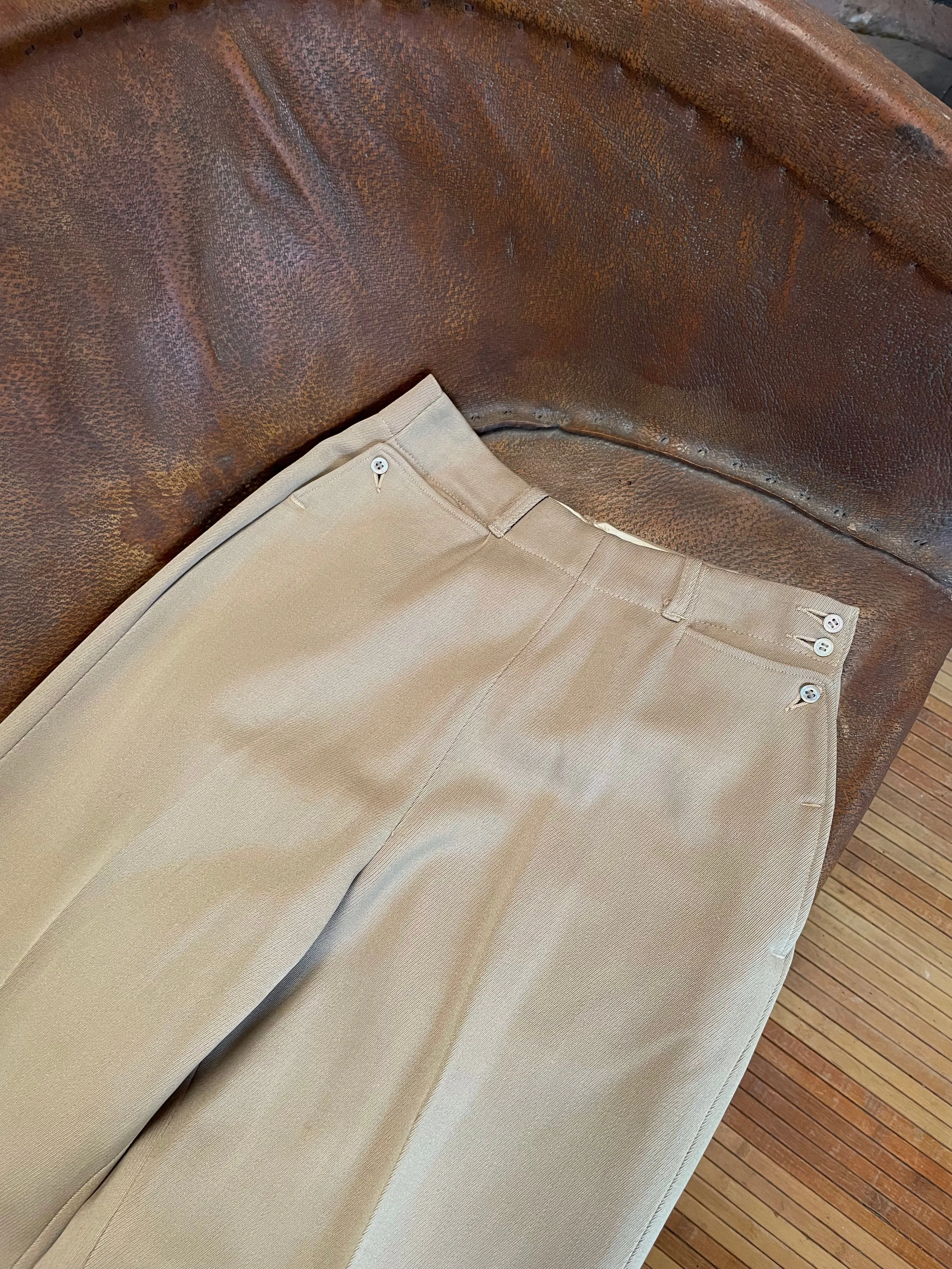 Western 1940s Wool-Gabardine Side Button Pants
